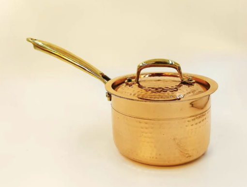 1 Liter Pure Copper Saucepan Hammered with Tin Coating Inner Side | Kalai | with Lid.